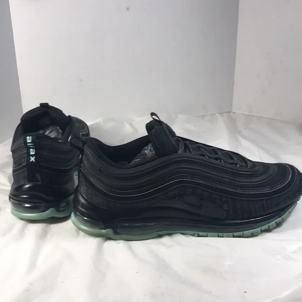 Nike Mens Air Max 97 Matrix Black and Green Lace Up Lifestyle Casual Sneakers